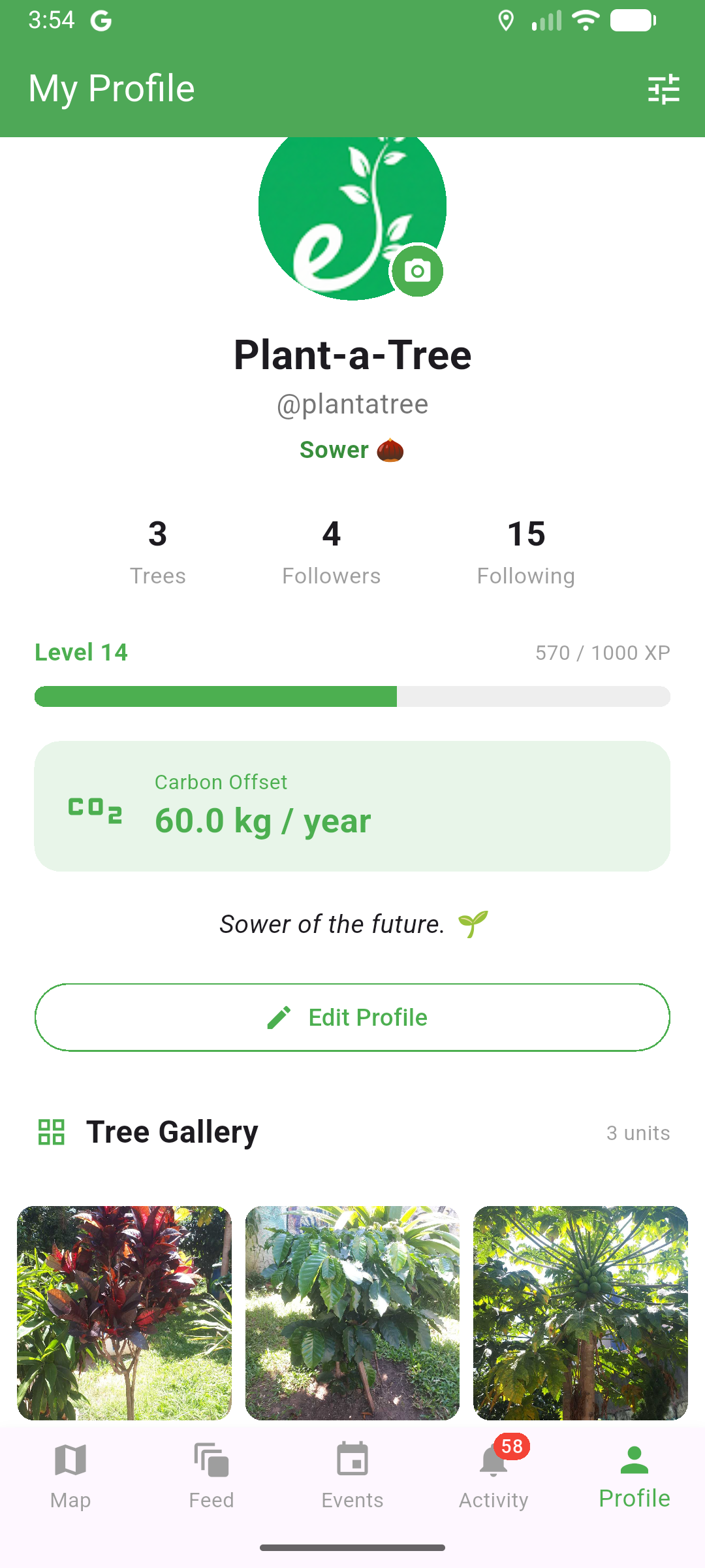 Event repost inside Plant-a-Tree feed